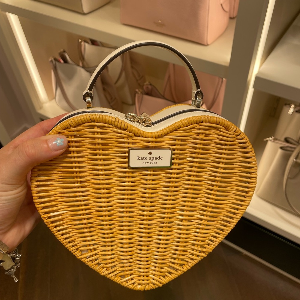 Kate Spade Love Shack Wicker Heart Crossbody in Parchment